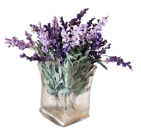 Vaso quadrato con fiori lilla