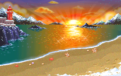 Paesaggio animato tramonto sul mare