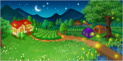 Paesaggio notturno con lucciole